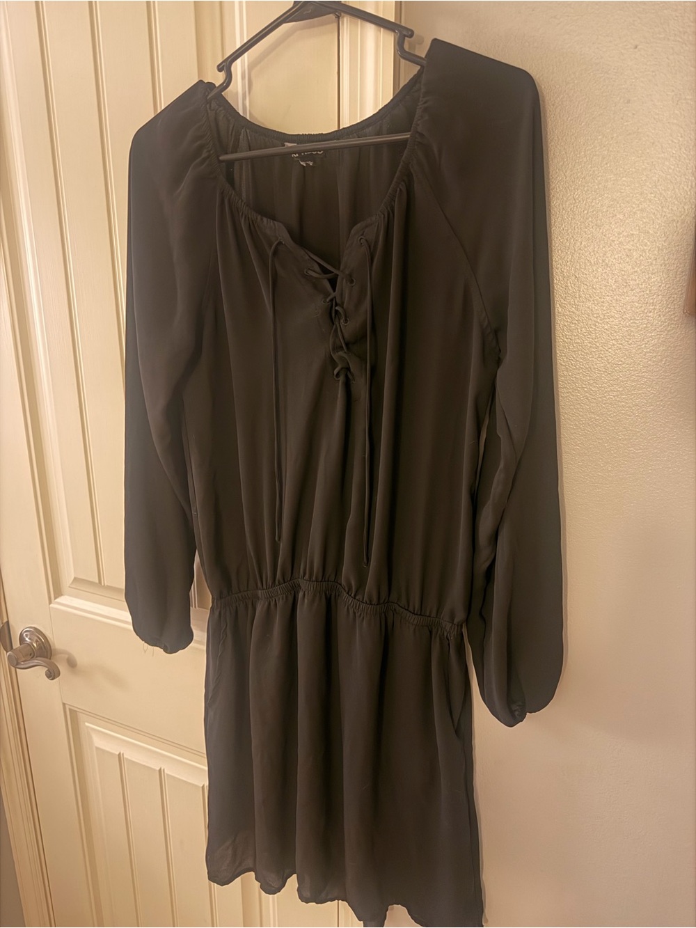 Express Black Long-Sleeve Lace-Up Waist Dress